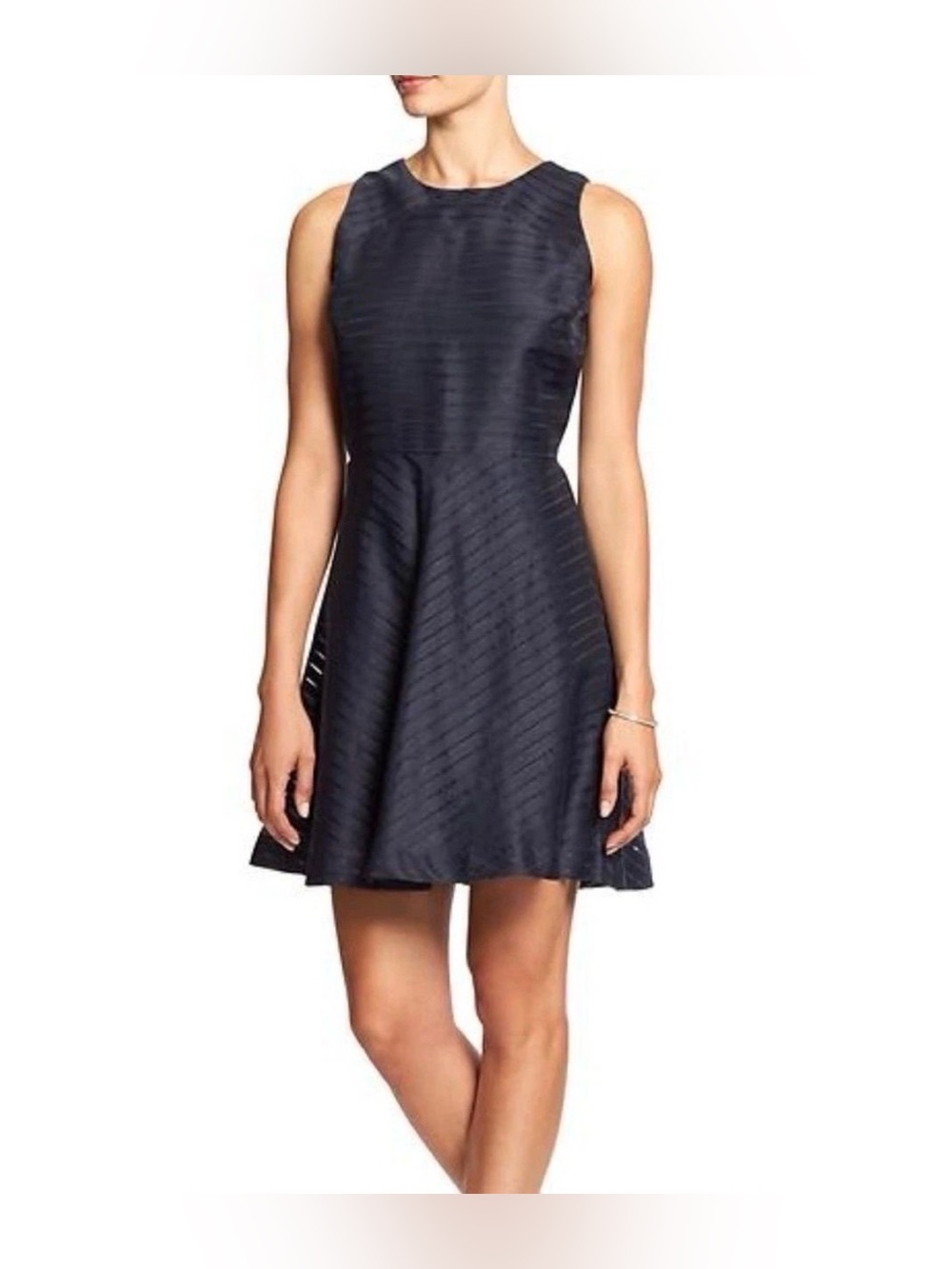 Banana Republic Navy Blue Sheer-Stripe Fit & Flare Dress Size 6